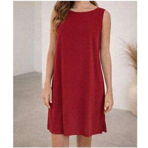 EILEEN FISHER Red Knit Minimalist Sleeveless Tunic Dress